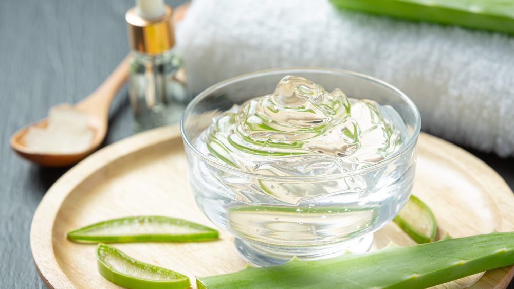 Aloe vera cosmetic cream on a dark surface