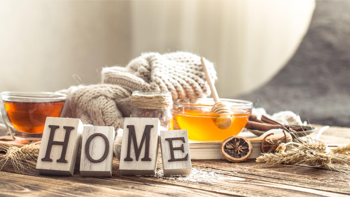 Home comfort with cup of tea and honey